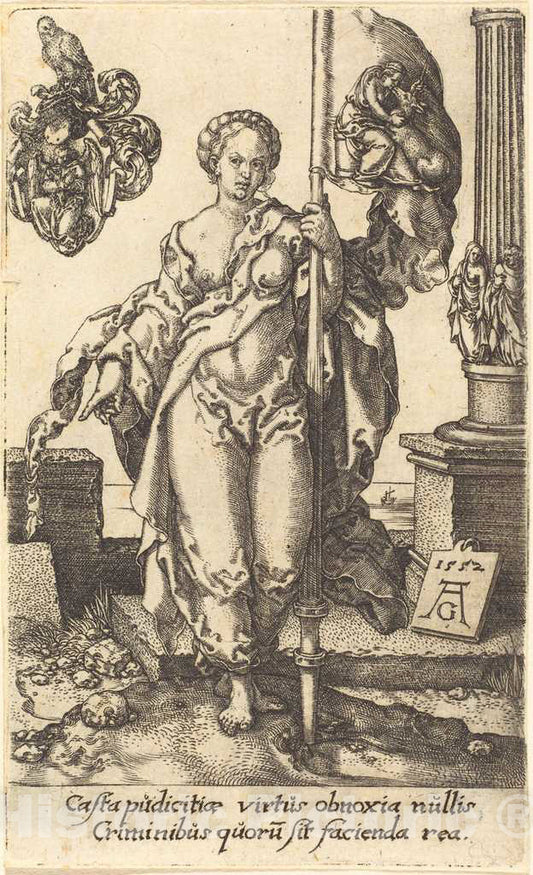 Art Print : Aldegrever, Chastity, 1552 - Vintage Wall Art