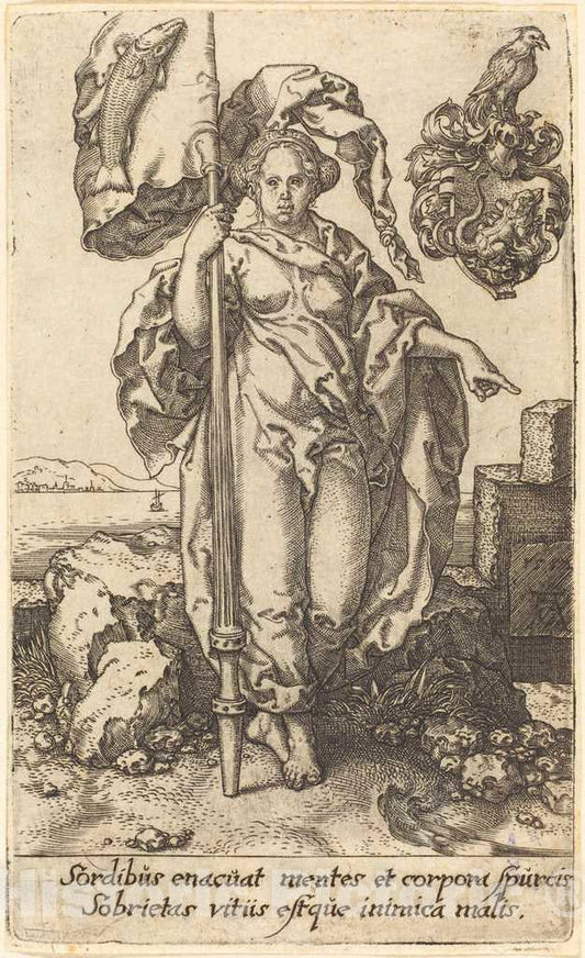 Art Print : Aldegrever, Temperance, 1552 - Vintage Wall Art