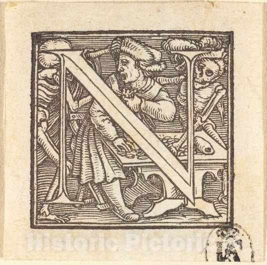 Art Print : Hans Holbein The Younger, Letter N - Vintage Wall Art