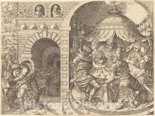 Art Print : Pierre Woeiriot, Pharaoh and The Plague of Frogs - Vintage Wall Art