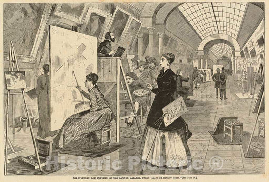 Art Print : Homer, Art-Students and Copyists in The Louvre Gallery, Paris, 1868 - Vintage Wall Art