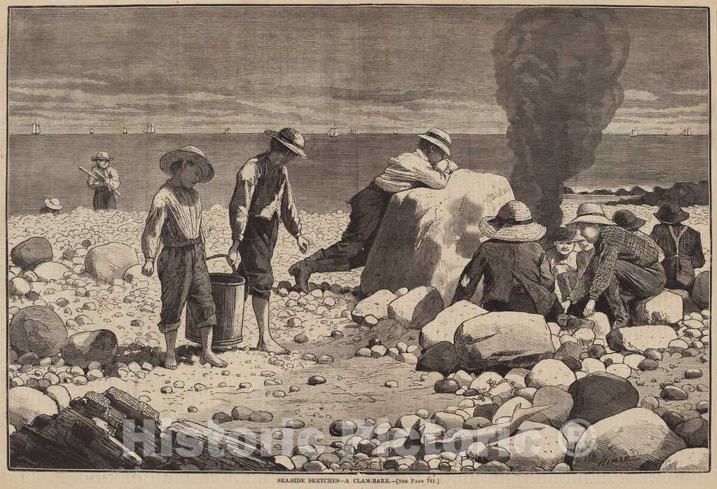 Art Print : H. Redding After Homer, Sea-Side Sketches - A Clam-Bake, 1873 - Vintage Wall Art