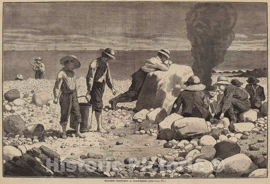 Art Print : H. Redding After Homer, Sea-Side Sketches - A Clam-Bake, 1873 - Vintage Wall Art