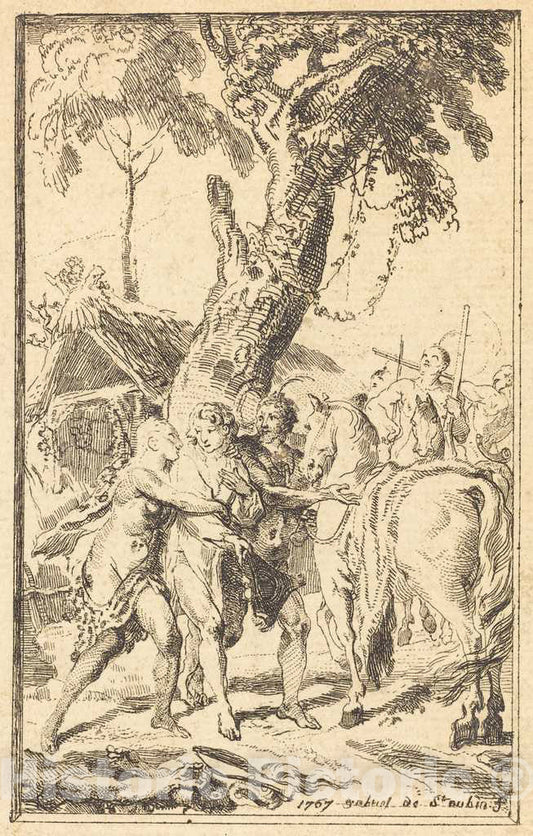 Art Print : Gabriel Jacques de Saint-Aubin, Flight of M. de Belle-Isle, Prisoner with theAttakapas [Right], 1767 - Vintage Wall Art