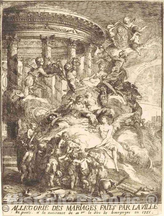 Art Print : Gabriel Jacques de Saint-Aubin, Allegorie des mariages faits par la Ville de Paris a la Naissance du Duc de Bourgogne, 1751 - Vintage Wall Art