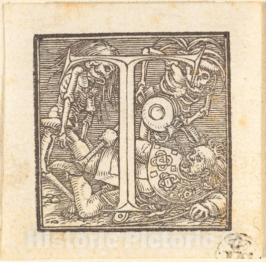 Art Print : Hans Holbein The Younger, Letter T - Vintage Wall Art