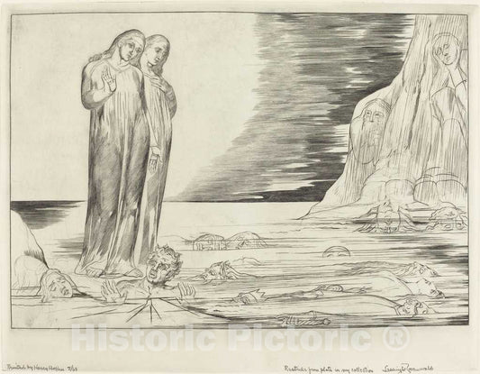 Art Print : William Blake, The Circle of The Traitors; Dante's Foot Striking Bocca Degli Abbate, 1827 - Vintage Wall Art
