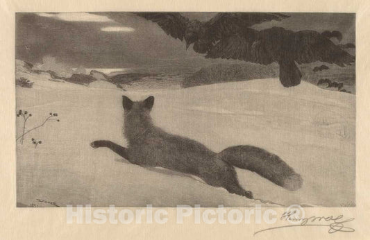 Art Print : Wolf After Homer, Winter, The Fox Hunt - Vintage Wall Art