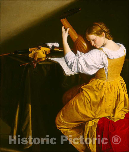 Art Print : Orazio Gentileschi, The Lute Player, c.1616 - Vintage Wall Art