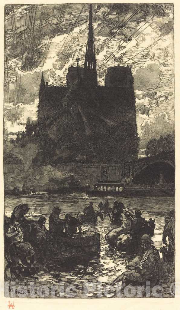 Art Print : Auguste LepÃ¨re, Watering-Place Behind Notre-Dame (L'abreuvoirderriere Notre-Dame), 1897 - Vintage Wall Art