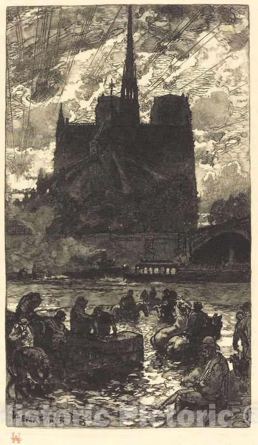 Art Print : Auguste LepÃ¨re, Watering-Place Behind Notre-Dame (L'abreuvoirderriere Notre-Dame), 1897 - Vintage Wall Art