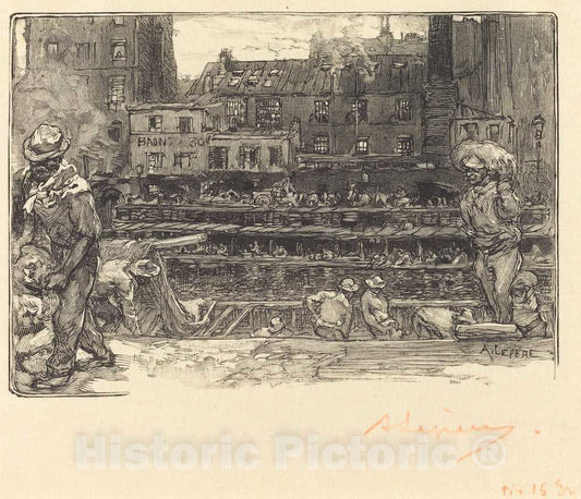 Art Print : Auguste LepÃ¨re, Unloading, Canal St. Martin (Les dechargeurs de platre, Canal Saint-Martin), 1890 - Vintage Wall Art
