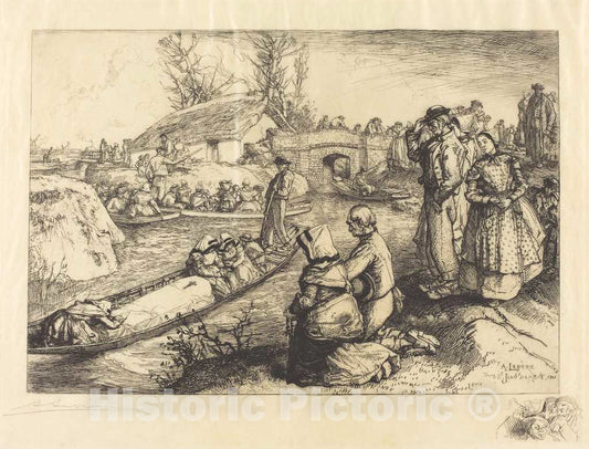 Art Print : Auguste LepÃ¨re, Burial in The Vendeen Marsh (Un enterrement Dans le Marais Vendeen), 1901 - Vintage Wall Art