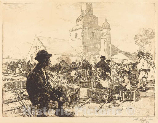 Art Print : Auguste LepÃ¨re, Poultry Market at St.-Jean-de-Mont (Marche a la volaille, a St.-Jean-de-Mont), 1892 - Vintage Wall Art