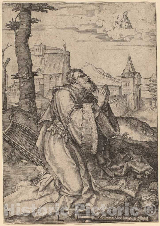 Art Print : Lucas Van Leyden, David Praying, c. 1508 - Vintage Wall Art