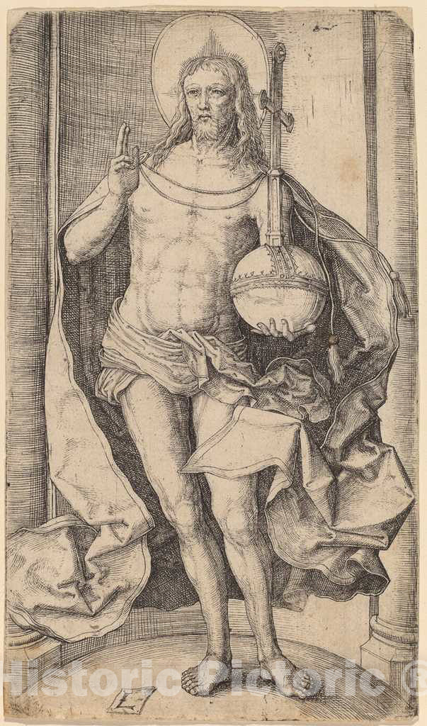 Art Print : Lucas Van Leyden, The Savior Standing with The Globe and Cross in His Left Hand, c. 1510 - Vintage Wall Art