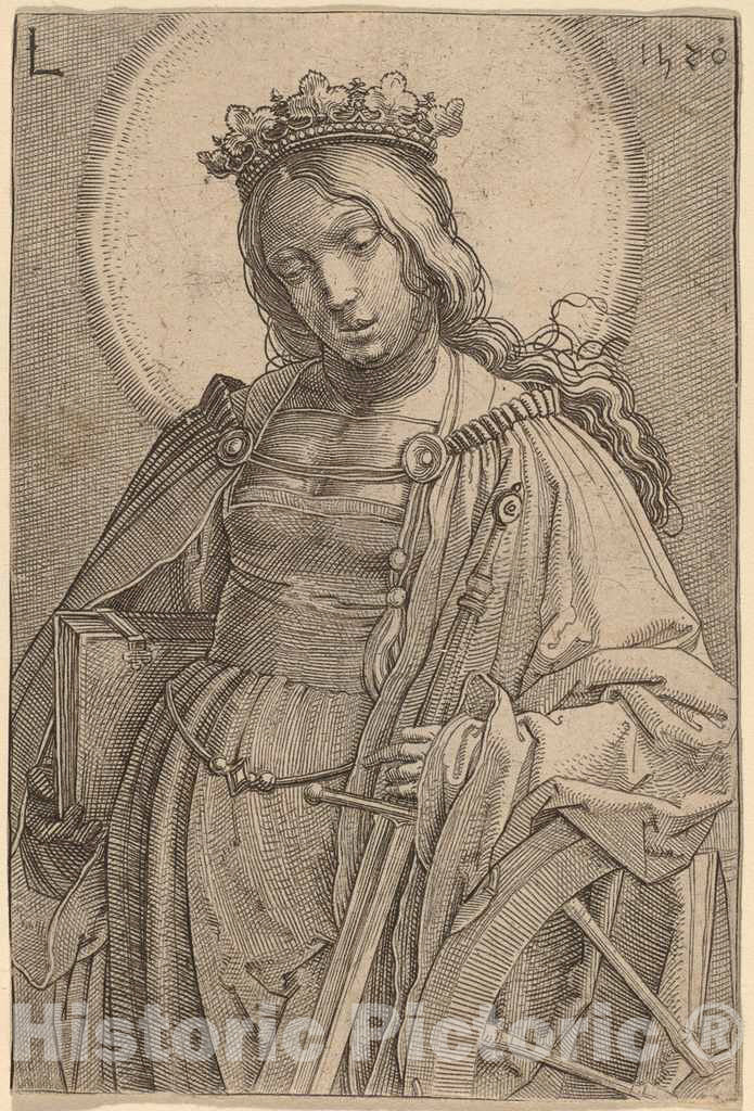 Art Print : Lucas Van Leyden, Saint Catherine, 1520 - Vintage Wall Art