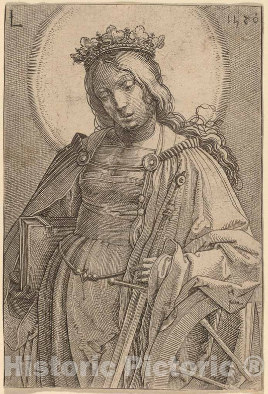 Art Print : Lucas Van Leyden, Saint Catherine, 1520 - Vintage Wall Art