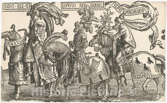 Art Print : Lucas Van Leyden, Joshua, David, Judas Maccabees, c.1516 - Vintage Wall Art