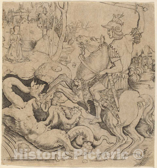 Art Print : Giovanni Battista Palumba, Saint George and The Dragon, c. 1500 - Vintage Wall Art