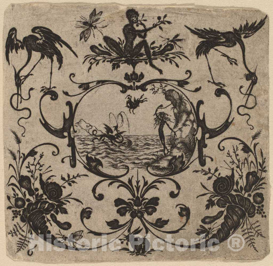 Art Print : Ornament with Grotesque, 1616 - Vintage Wall Art