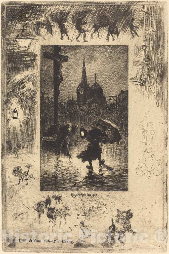 Art Print : FÃ©lix-Hilaire Buhot, Le Bruit de Deux Sabots traÃ®nant. (The Sound of Two Clogs Shuffling.), 1878 - Vintage Wall Art