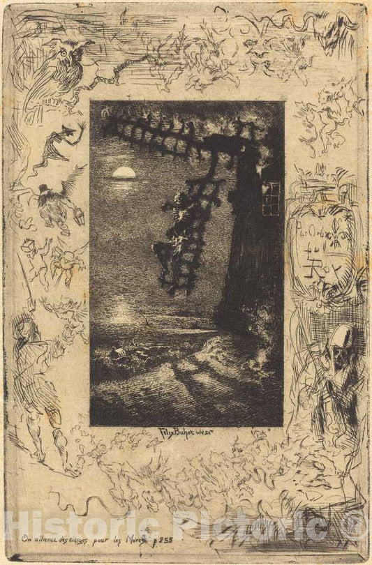 Art Print : FÃ©lix-Hilaire Buhot, On allume les cierges Pour les Morts (They Light Candles for The Dead), 1878 - Vintage Wall Art