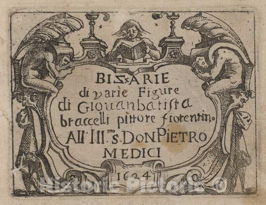 Art Print : Giovanni Battista Bracelli, Title Page for Bizzarie di varie Figure, 1624 - Vintage Wall Art