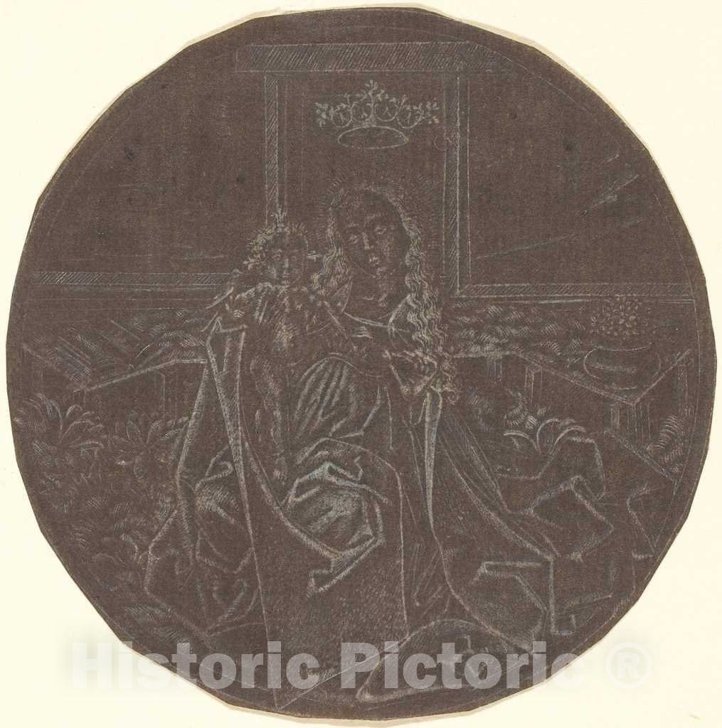 Art Print : The Madonna and Child in a Garden, 19th Century Facsimile After an Engraving of c. 1465-1467 - Vintage Wall Art