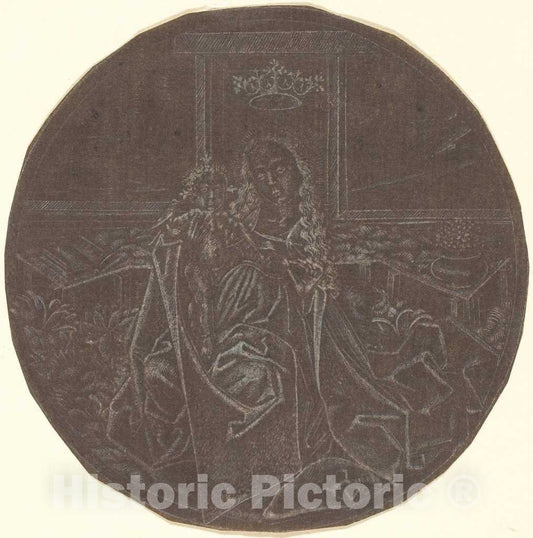 Art Print : The Madonna and Child in a Garden, 19th Century Facsimile After an Engraving of c. 1465-1467 - Vintage Wall Art