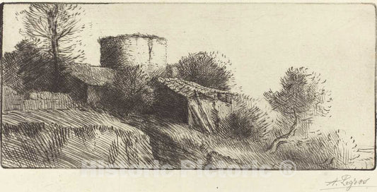 Art Print : Alphonse Legros, Pigeon Tower (La Tour aux Pigeons) - Vintage Wall Art