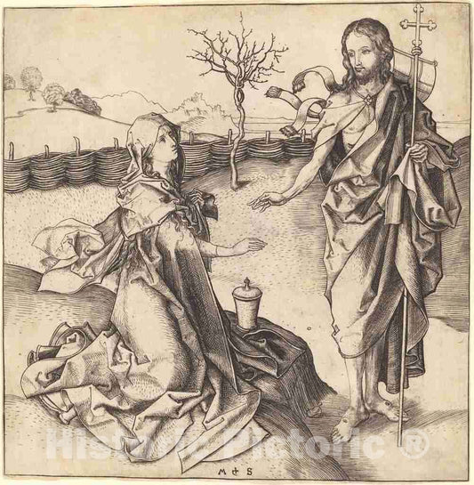 Art Print : Martin Schongauer, Christ Appearing to Mary Magdalene, c.1485 - Vintage Wall Art