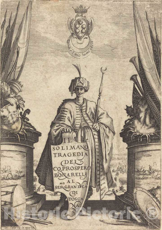 Art Print : Jacques Callot, Title Page for Il Solimano, 1620 - Vintage Wall Art