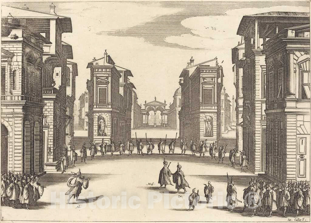 Art Print : Jacques Callot, Solimano, Act III, 1620 - Vintage Wall Art