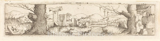 Art Print : Augustin Hirschvogel, Landscape with a Brook and Ruins, 1545 - Vintage Wall Art