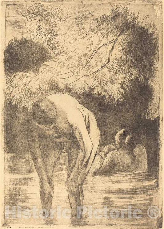 Art Print : Camille Pissarro, Two Women Bathing (Les Deux baigneuses), 1895 - Vintage Wall Art