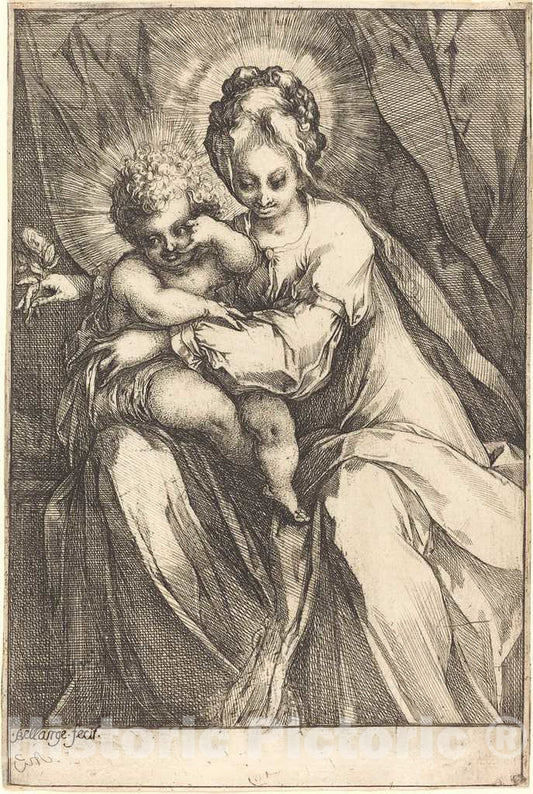 Art Print : Jacques Bellange, The Virgin and Child with a Rose, c.1617 - Vintage Wall Art