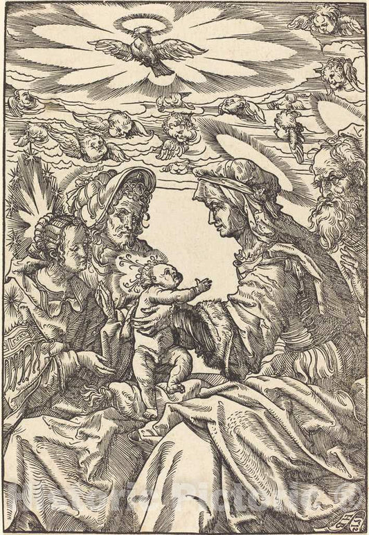 Art Print : Hans Burgkmair I, The Holy Family with Saint Anne and Saint Joachim, 1512 - Vintage Wall Art