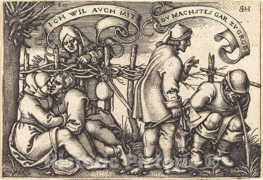 Art Print : Sebald Beham, Peasants Behind The Hedge, c.1547 - Vintage Wall Art