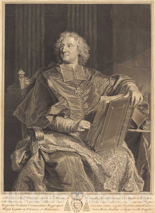 Art Print : Chereau I After Hyacinthe Rigaud, Cardinal de Polignac, 1729 - Vintage Wall Art