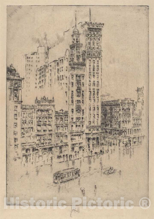 Art Print : Joseph Pennell, Union Square, Rainy Day, 1904 - Vintage Wall Art