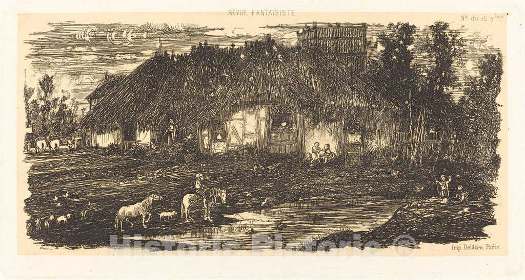 Art Print : Rodolphe Bresdin, The Farmyard, 1861 - Vintage Wall Art