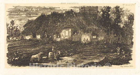 Art Print : Rodolphe Bresdin, The Farmyard, 1861 - Vintage Wall Art