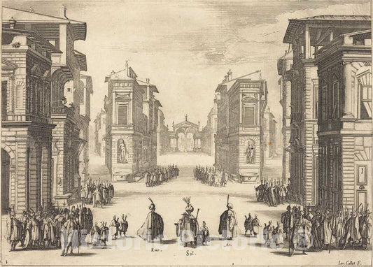 Art Print : Jacques Callot, Solimano, Act I, 1620 - Vintage Wall Art