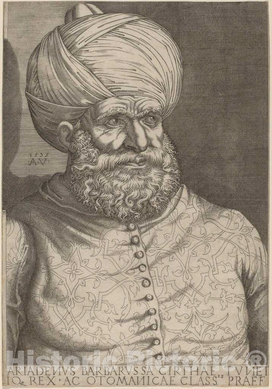Art Print : Agostino dei Musi, Barbarossa, Khair-ed-Din, 1535 - Vintage Wall Art