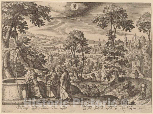 Art Print : Collaert After Hans BOL, Christ and The Woman of Samaria (Gemini), 1585 - Vintage Wall Art