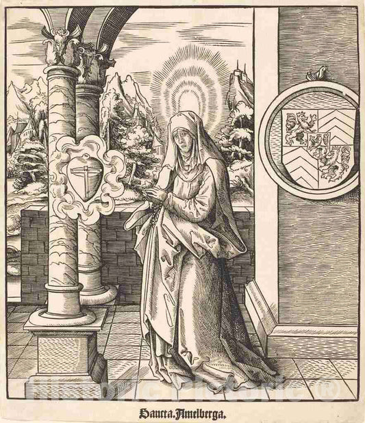 Art Print : Leonhard Beck, Saint Amelberga, c.1517 - Vintage Wall Art
