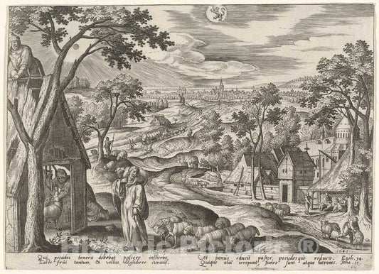 Art Print : Collaert After Hans BOL. I am The Door of The Sheep (Leo), 1585 - Vintage Wall Art