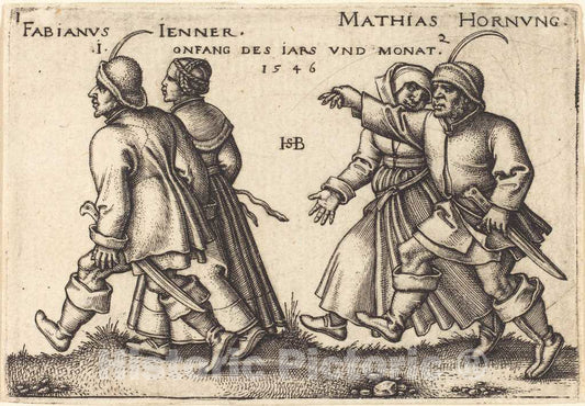 Art Print : Sebald Beham, January and February, 1546 - Vintage Wall Art