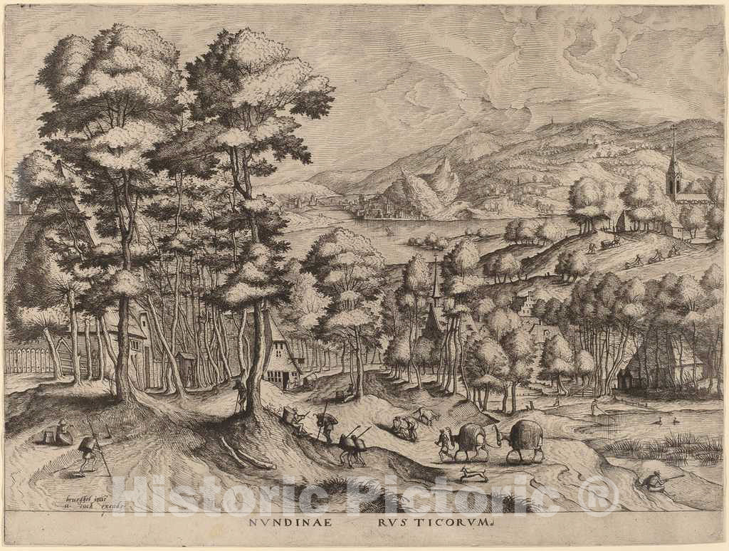 Art Print : Doetechum After Brugel The Elder, Nundinae Rusticorum (Rustic Market), c.1556 - Vintage Wall Art